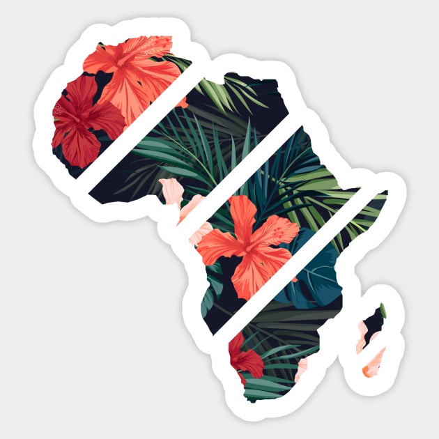 Africa Map Tropical Floral Patterns, African Sticker by dukito